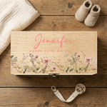Caja de madera de flores silvestres personalizada con nombre y texto Regalo de cumpleaños de Baby Shower para padres recién nacidos