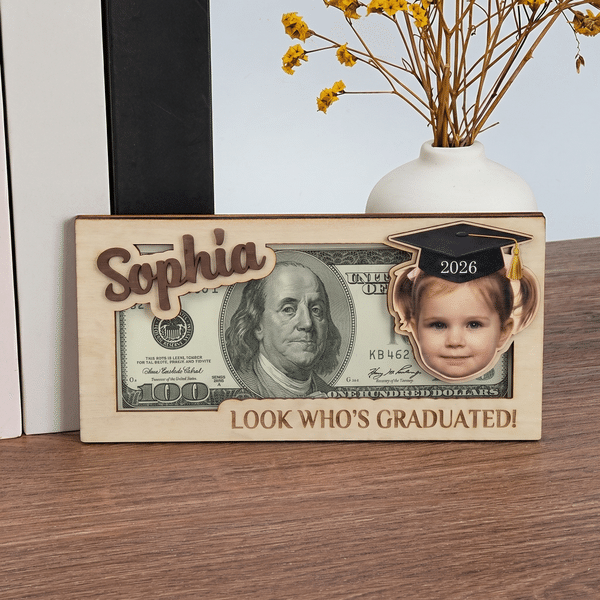 Personalised Graduation Cap Photo Wooden Money Holder with Name and Year Graduation Ceremony Party Gift for Classmates Friends Graduates