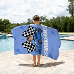 Personalized Cartoon Racing Kid Face Photo Character Quick Dry Oversized Beach Towel with Name Travel Essentials Summer Vacation Gift for Boys Girls