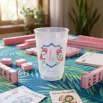 Personalized Mahjong Theme Pink Hydrangea Frosted Plastic Cup with Initial and Name Mahjong Club Birthday Gift for Preppy Girl Mahjong Lover