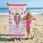Personalised Hand Drawn Line Cartoon Character Quick Dry Beach Towel and Drawstring Bag with Name Travel Birthday Summer Vacation Gift for Kids Family