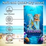 Telo mare personalizzato con nome e iniziale, tema piccolo diver, morbido e assorbente, ideale per mare - Regalo estivo per bambini