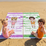 Personalised Hand Drawn Line Cartoon Character Quick Dry Beach Towel and Drawstring Bag with Name Travel Birthday Summer Vacation Gift for Kids Family