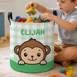 Personalisierte Cartoon Tiere Plaid große Kapazität Wäschekorb mit Namen und Griff Nursery Decor Geburtstagsgeschenk für Kinder