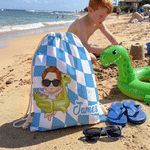 Personalized Colorful Chessboard Cartoon Character Drawstring Bag with Name Outdoor Activities Beach Party Birthday Gift for Kids Besties Family