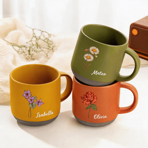 Personalized Multi-Color Birth Flower Mug with Name Daily Drinking Birthday Gift for Women Friends Family