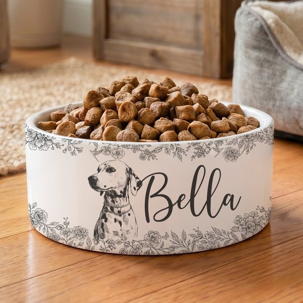 Personalized Multicolor Pet Photo Floral Ceramic Pet Bowl with Name Daily Pet Feeding Supplies Birthday Gift for Pet Lovers
