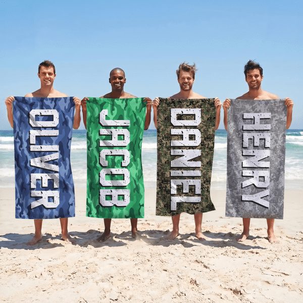 Personalized Camo Design Oversized Quick Dry Beach Towel with Name Birthday Beach Party Gift for Friends Family