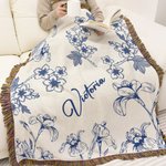 Personalizada Retro Nacimiento Flor Borla Suave manta con nombre Día de la Madre Cumpleaños Regalo para la abuela mamá
