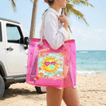 Personalised Summer Vibes Graffiti Transparent Tote Bag with Name Travel Essentials Beach Party Birthday Gift for Her