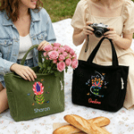 Personalised Colourful Folk Art Flower Corduroy Large Capacity Tote Bag with Name Daily Use Birthday Gift for Women