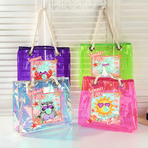 Personalized Summer Vibes Graffiti Transparent Tote Bag with Name Travel Essentials Beach Party Birthday Gift for Her
