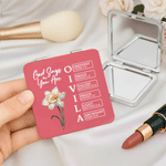 Personalised God Says I Am Birth Flower Compact Square Makeup Mirror with Name Portable Birthday Party Anniversary Gift for Woman Christian