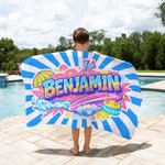 Personalised Multi-Colour Doodle Style Quick-Dry Oversized Beach Towel with Name Seaside Vacation Beach Party Birthday Gift for Friends Family