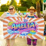 Personalised Multi-Colour Doodle Style Quick-Dry Oversized Beach Towel with Name Seaside Vacation Beach Party Birthday Gift for Friends Family