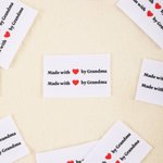 Personalised Made with Heart Sewing Labels Text Tags Set of 10 for Clothing Handmade Item Birthday Gift for Knitting DIY Craft Lovers