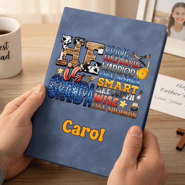 Personalised He is Dad Bible Verses A5 A6 PU Leather Notebook with Name Father's Day Birthday Gift for Father Grandfather