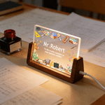 Personalised Chalk Blackboard Teaching Elements LED Night Light with Title Surname and Wooden Base Teacher's Day Appreciation Gift for Teacher