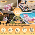 Asciugamano da spiaggia personalizzato con nome, elemento dell'oceano, a strisce, ad asciugatura rapida, regalo di compleanno per donne, famiglia e amici.