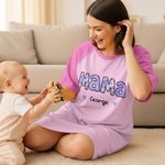 Personalized Daisy Title Multicolor Lounge Pajamas Nightdress with 1-16 Names and Pockets Daily Wear Birthday Mother's Day Gift for Grandma Mom