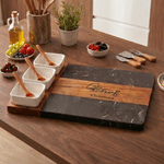 Gepersonaliseerde gegraveerde naam marmeren 11 delige snijplank onderleggers set met keramische kom engagement vaderdag cadeau voor familie vrienden vader