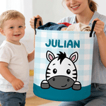 Personalisierte Cartoon Tiere Plaid große Kapazität Wäschekorb mit Namen und Griff Nursery Decor Geburtstagsgeschenk für Kinder