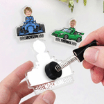 Personalized Cartoon Racing Elements Photo Car Sun Visor Clip with Name Car Accessories Birthday Gift for Motorsports Enthusiasts Fans