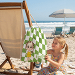 Personalized Colorful Chessboard Cartoon Character Drawstring Bag with Name Outdoor Activities Beach Party Birthday Gift for Kids Besties Family