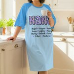 Personalized Daisy Title Multicolor Lounge Pajamas Nightdress with 1-16 Names and Pockets Daily Wear Birthday Mother's Day Gift for Grandma Mom