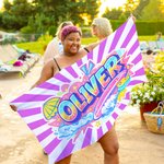 Personalised Multi-Colour Doodle Style Quick-Dry Oversized Beach Towel with Name Seaside Vacation Beach Party Birthday Gift for Friends Family