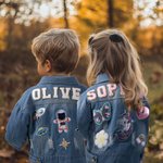 Personalized 1-7 Cute Element Hand Patch Kid Long Denim Jacket with Name Daily Life Outfit Birthday Baby Shower Gift for Girls Boys