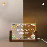 Personalised Chalk Blackboard Teaching Elements LED Night Light with Title Surname and Wooden Base Teacher's Day Appreciation Gift for Teacher