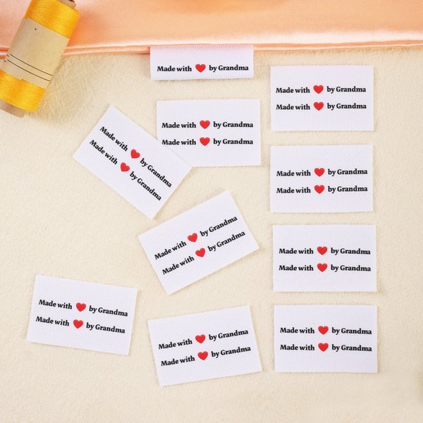 Personalized Made with Heart Sewing Labels Text Tags Set of 10 for Clothing Handmade Item Birthday Gift for Knitting DIY Craft Lovers