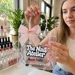 Personalized The Nail Atelier Transparent Gift Bag with Text and Pink Ribbon Bow Nail Studio Gift for Girl Woman