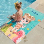 Toalla de playa personalizada de gran tamaño y secado rápido con temática marina y nombre regalo de cumpleaños para todos