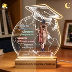 Personlig Graduation Cap Globe Cartoon Girl bakfra LED-nattlys med navn år og trebunn Graduation Gave til nyutdannede