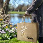 Gepersonaliseerde Geboortebloem Elegante Grote Capaciteit Jute Tas met Naam Dagelijks Gebruik Reizen Verjaardagscadeau voor Haar