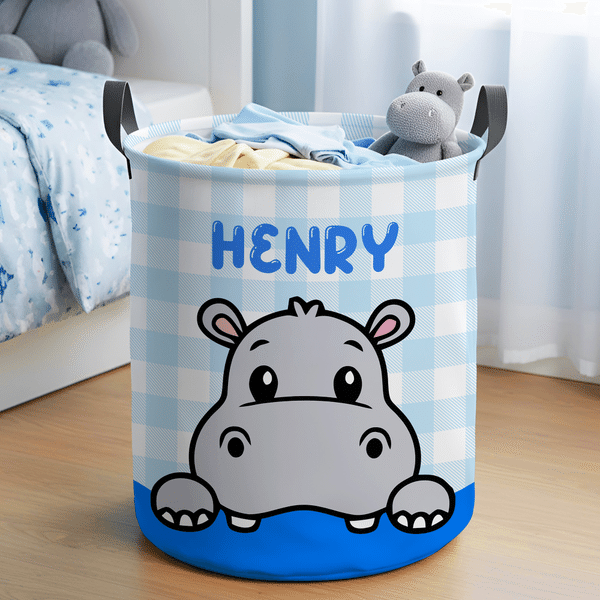 Personalisierte Cartoon Tiere Plaid große Kapazität Wäschekorb mit Namen und Griff Nursery Decor Geburtstagsgeschenk für Kinder