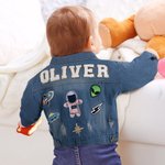 Personalized 1-7 Cute Element Hand Patch Kid Long Denim Jacket with Name Daily Life Outfit Birthday Baby Shower Gift for Girls Boys