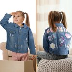 Personalized 1-7 Cute Element Hand Patch Kid Long Denim Jacket with Name Daily Life Outfit Birthday Baby Shower Gift for Girls Boys