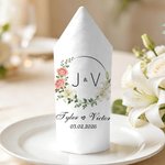 Personalized Watercolor Rings Eucalyptus Leaf Wreath Napkin with Name and Date Table Decor Wedding Anniversary Gift for Bride Newlywed
