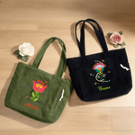 Personalised Colourful Folk Art Flower Corduroy Large Capacity Tote Bag with Name Daily Use Birthday Gift for Women