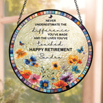 Personlig blomma fjäril trädgård solfångare med namn och text rumsdekoration pensioneringsgåva för mamma pensionär