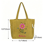 Personalised Colourful Folk Art Flower Corduroy Large Capacity Tote Bag with Name Daily Use Birthday Gift for Women