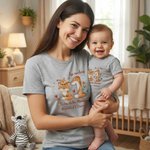 Set personalizzato con maglietta per adulti e body per neonati, 100% cotone, con nomi, cuori e animali - Regalo per festa della mamma per famiglia