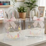 Personalized The Nail Atelier Transparent Gift Bag with Text and Pink Ribbon Bow Nail Studio Gift for Girl Woman