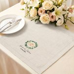 Personalized Watercolor Rings Eucalyptus Leaf Wreath Napkin with Name and Date Table Decor Wedding Anniversary Gift for Bride Newlywed