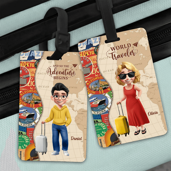Personalisierte 3D Cartoon Reise Charakter Gepäckanhänger mit Namen Reise Essentials Geburtstag Geschenk für Familie Freund