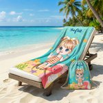 Toalla de playa personalizada de gran tamaño y secado rápido con temática marina y nombre regalo de cumpleaños para todos