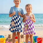 Personalized Colorful Chessboard Cartoon Character Drawstring Bag with Name Outdoor Activities Beach Party Birthday Gift for Kids Besties Family